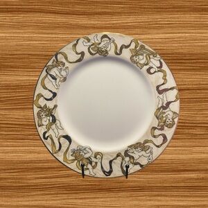 Heavenly Host Porcelain Dinner Plate by American Atelier Cherub Angles Gold Trim